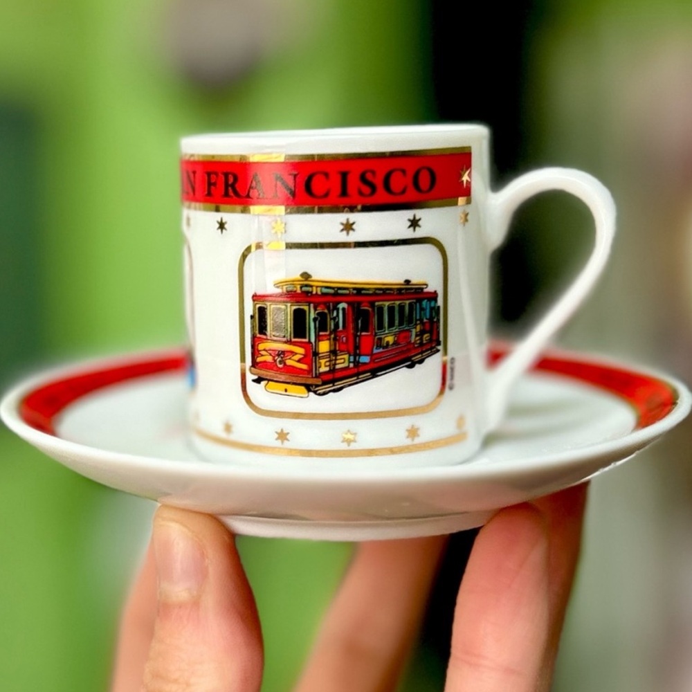 San Francisco Cable Car Souvenir Cup and Saucer Mini Espresso Candle Decor Art